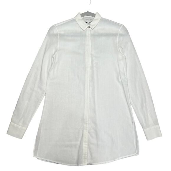 Jeffrey Dodd Long Sleeve Sheer Button Down Shirt SIZE 38 US 4 White Blouse FLAW - Picture 1 of 15